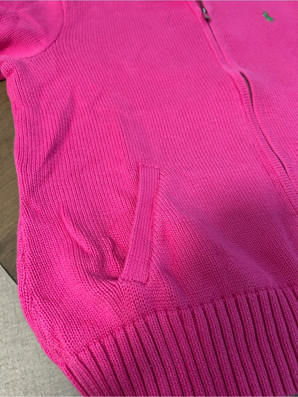 Ralph Lauren Bright Pink Zip-Up Cable-Trim Sweater - Picture 7 of 7